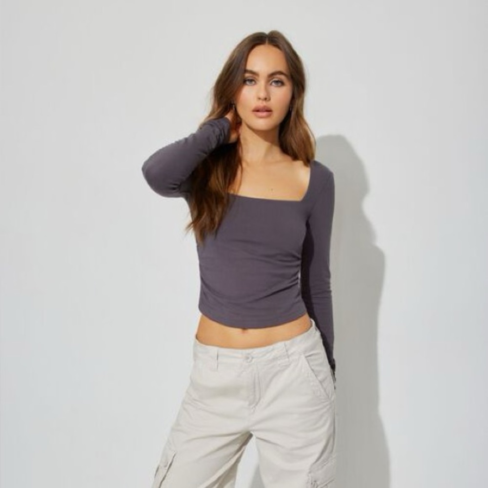 Garage Charcoal Long Sleeve Square Neck Top